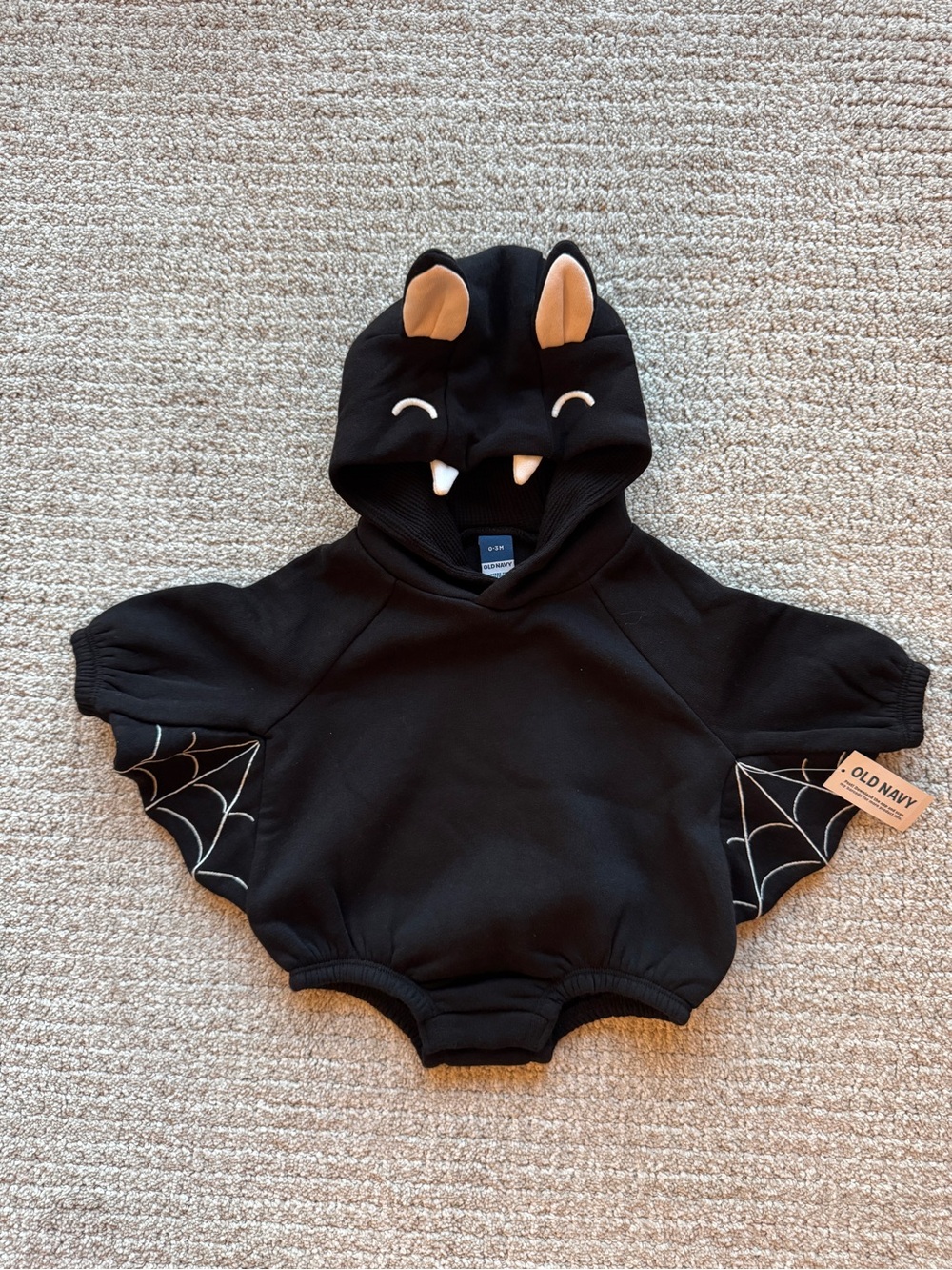 Old Navy Black Bat Hooded Baby Romper with Ear and Fang Details